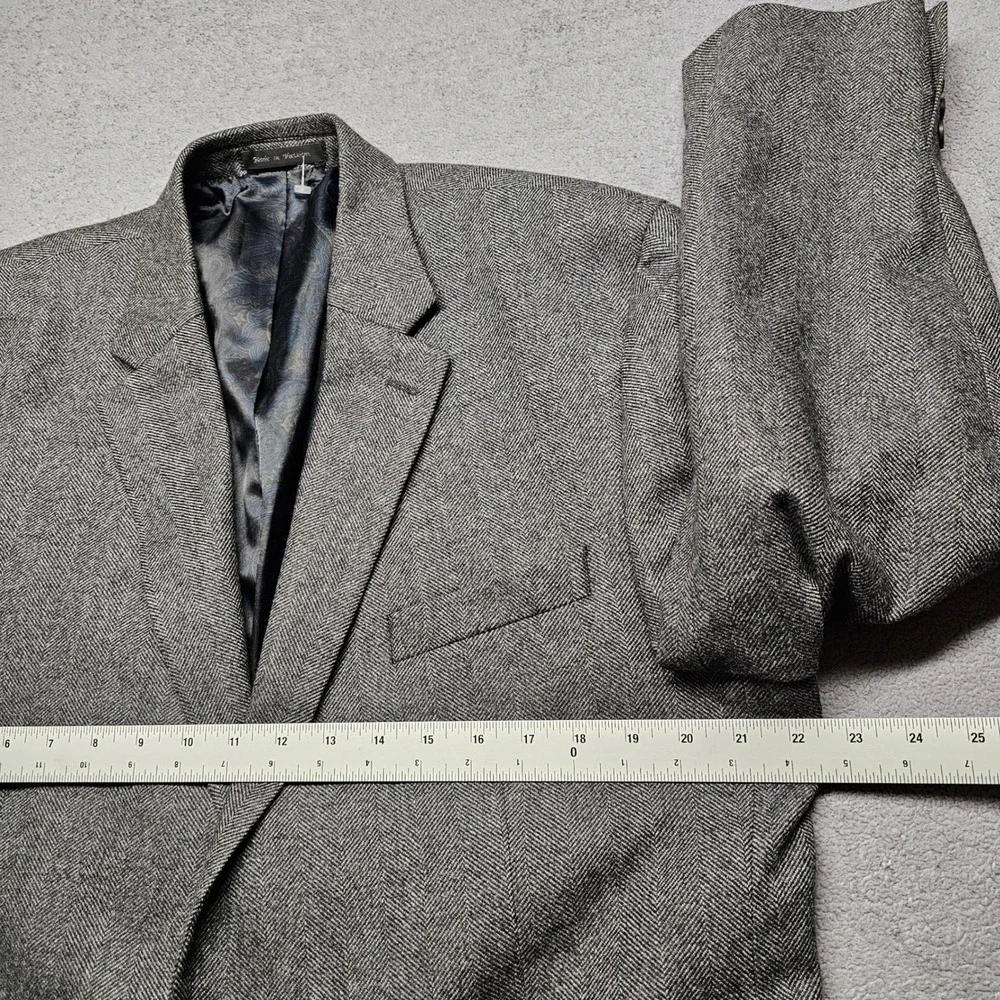 Lauren Ralph Lauren Blazer Jacket Mens 46R Gray Herringbone Vented Notch Lapel